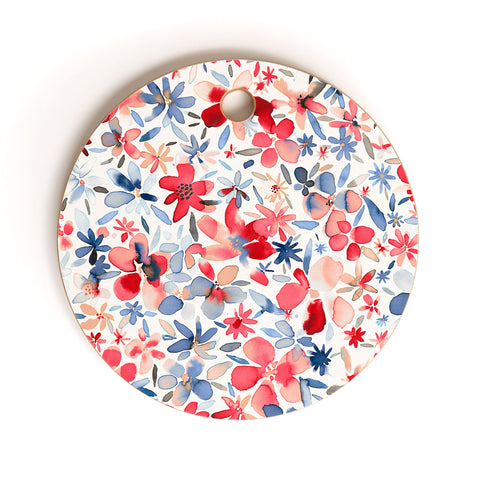 Ninola Design Liberty Colorful Petals Red and Blue Cutting Board Round
