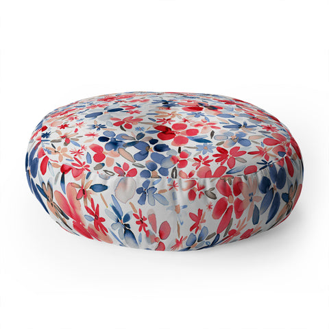 Ninola Design Liberty Colorful Petals Red and Blue Floor Pillow Round