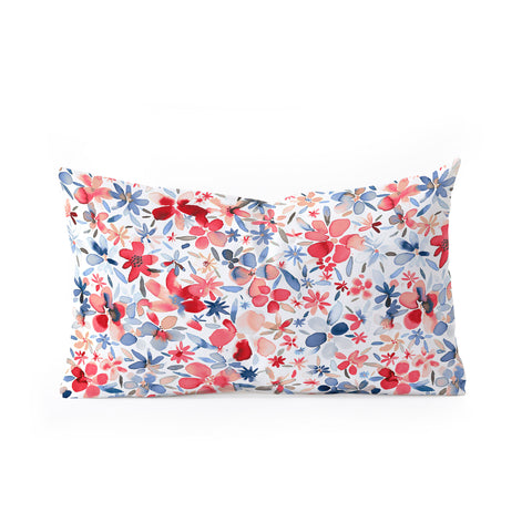 Ninola Design Liberty Colorful Petals Red and Blue Oblong Throw Pillow