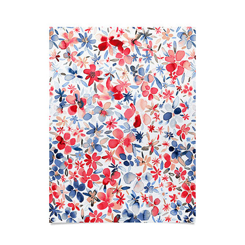 Ninola Design Liberty Colorful Petals Red and Blue Poster