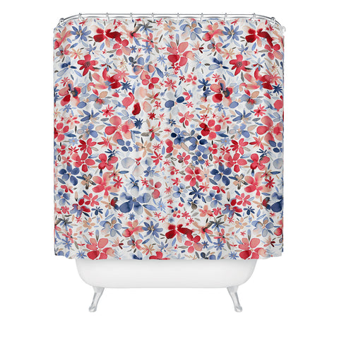 Ninola Design Liberty Colorful Petals Red and Blue Shower Curtain