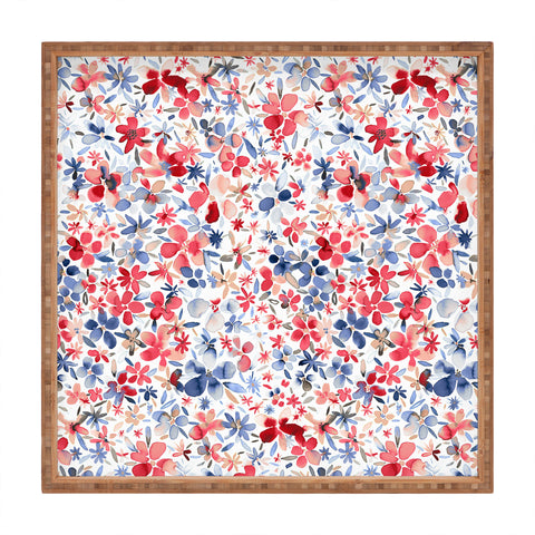 Ninola Design Liberty Colorful Petals Red and Blue Square Tray