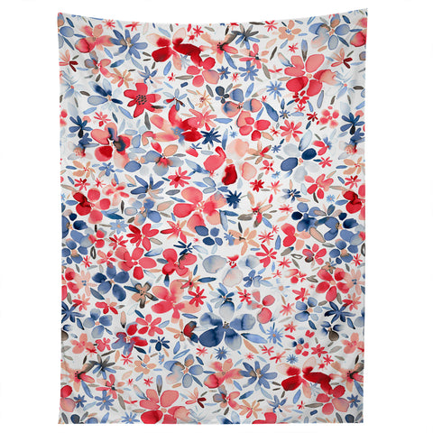 Ninola Design Liberty Colorful Petals Red and Blue Tapestry