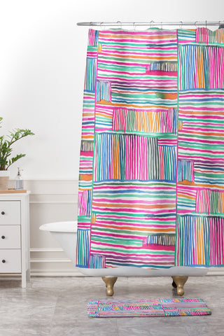 Ninola Design Linear meditation pink Shower Curtain And Mat