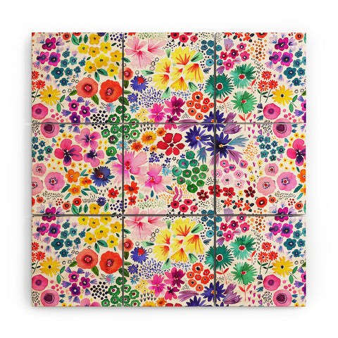 Ninola Design Little artful flowers Multi Wood Wall Mural