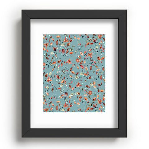 Ninola Design Little Autumn Leaves Blue Recessed Framing Rectangle