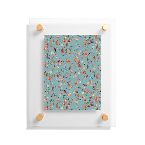 Ninola Design Little Autumn Leaves Blue Floating Acrylic Print