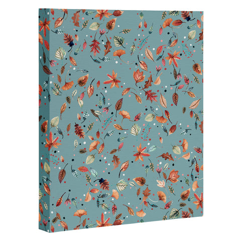 Ninola Design Little Autumn Leaves Blue Art Canvas