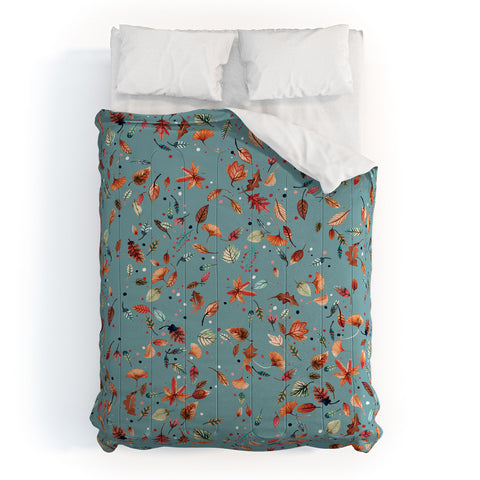 Ninola Design Little Autumn Leaves Blue Comforter
