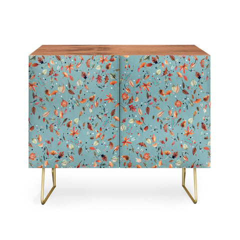 Ninola Design Little Autumn Leaves Blue Credenza