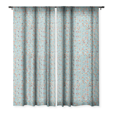Ninola Design Little Autumn Leaves Blue Sheer Window Curtain
