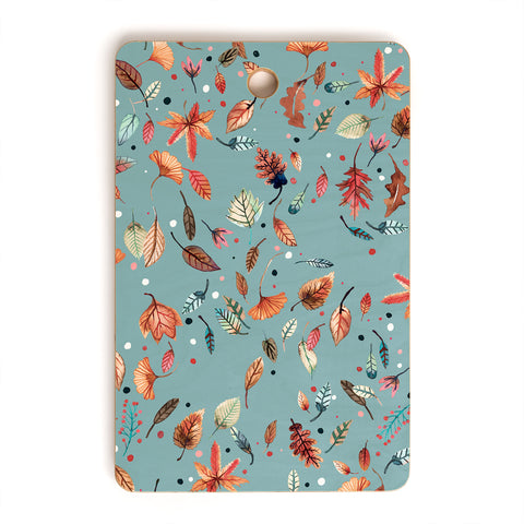 Ninola Design Little Autumn Leaves Blue Cutting Board Rectangle