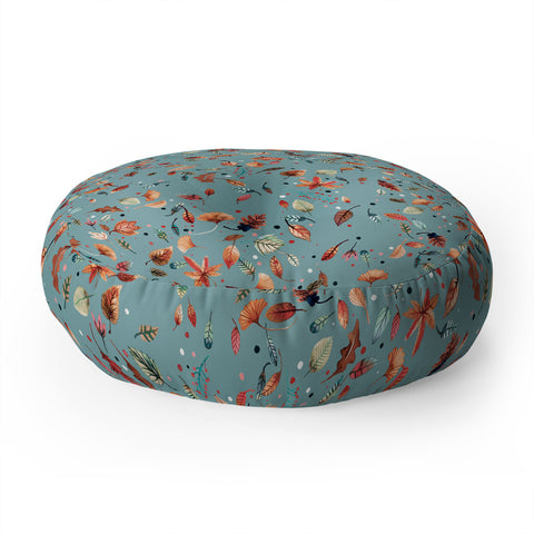 Ninola Design Little Autumn Leaves Blue Floor Pillow Round