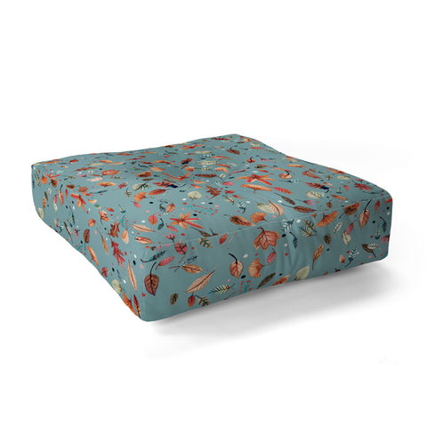 Ninola Design Little Autumn Leaves Blue Floor Pillow Square