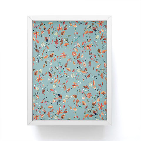 Ninola Design Little Autumn Leaves Blue Framed Mini Art Print