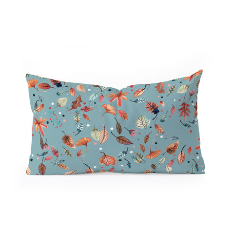 Ninola Design Little Autumn Leaves Blue Oblong Throw Pillow