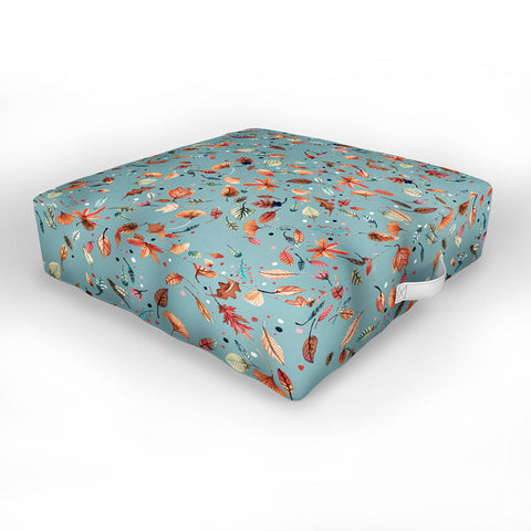 Ninola Design Little Autumn Leaves Blue Outdoor Floor Cushion