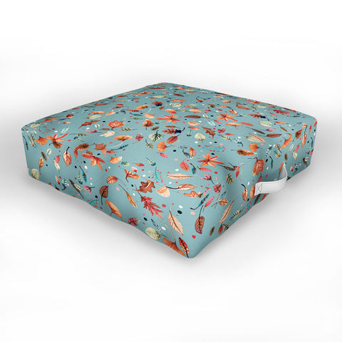 Ninola Design Little Autumn Leaves Blue Outdoor Floor Cushion