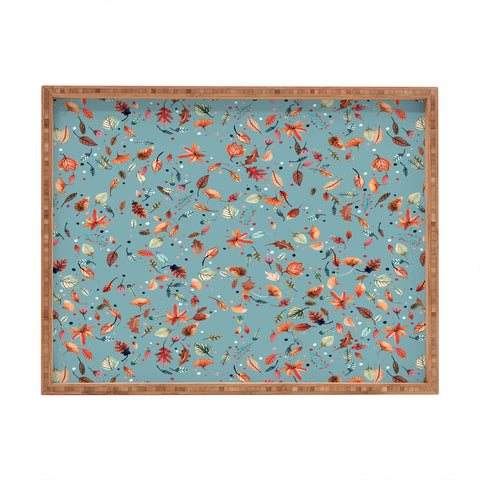 Ninola Design Little Autumn Leaves Blue Rectangular Tray