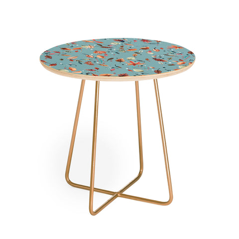 Ninola Design Little Autumn Leaves Blue Round Side Table