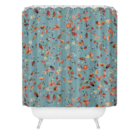 Ninola Design Little Autumn Leaves Blue Shower Curtain