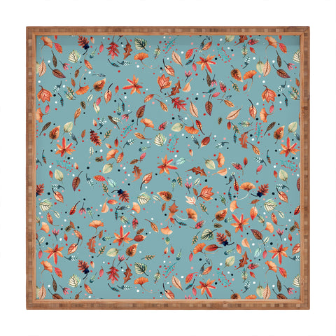 Ninola Design Little Autumn Leaves Blue Square Tray