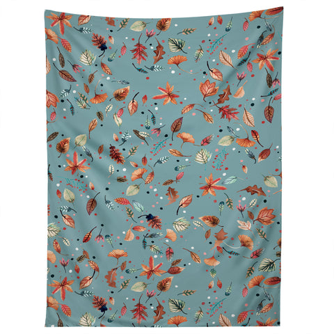 Ninola Design Little Autumn Leaves Blue Tapestry
