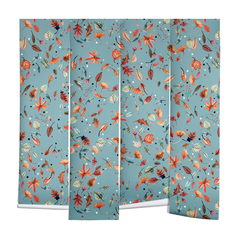 Ninola Design Little Autumn Leaves Blue Wall Mural