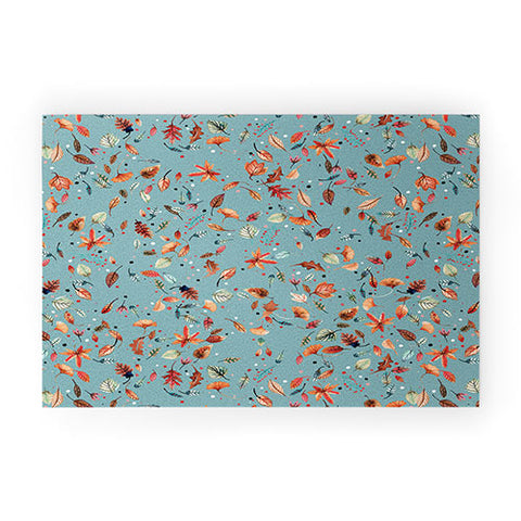 Ninola Design Little Autumn Leaves Blue Welcome Mat