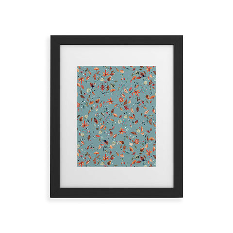Ninola Design Little Autumn Leaves Blue Framed Art Print