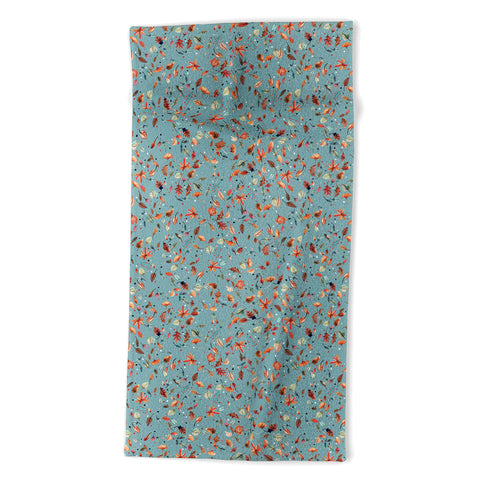 Ninola Design Little Autumn Leaves Blue Beach Towel