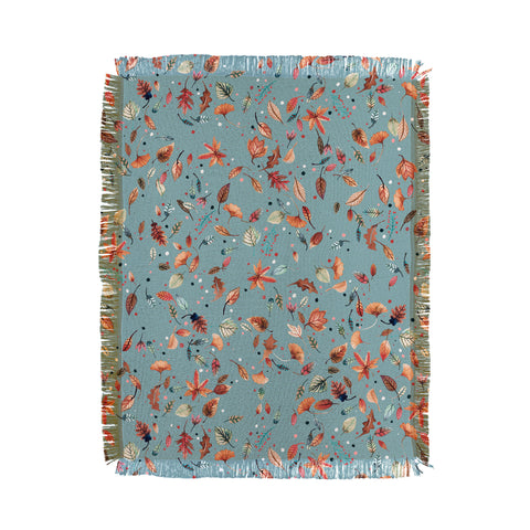 Ninola Design Little Autumn Leaves Blue Throw Blanket