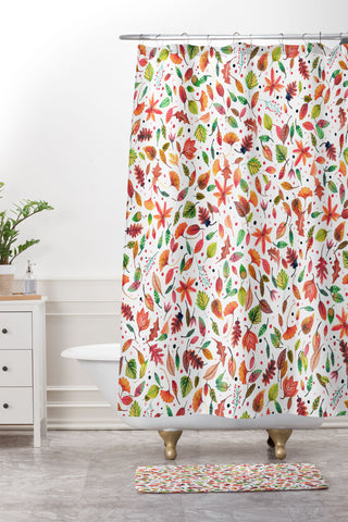 Ninola Design Little autumn leaves Red Shower Curtain And Mat