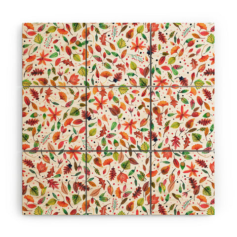 Ninola Design Little autumn leaves Red Wood Wall Mural