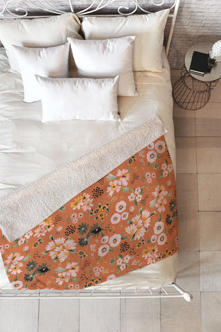 Ninola Design Little desert flowers Terracota Fleece Throw Blanket