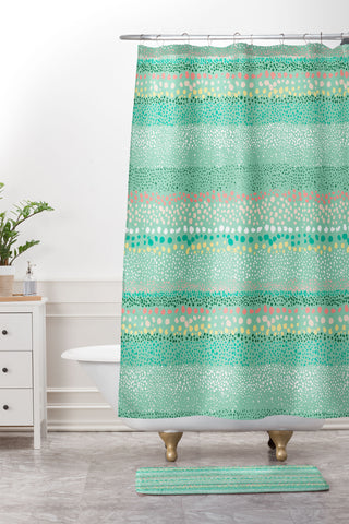 Ninola Design Little Dots Textured Green Shower Curtain And Mat