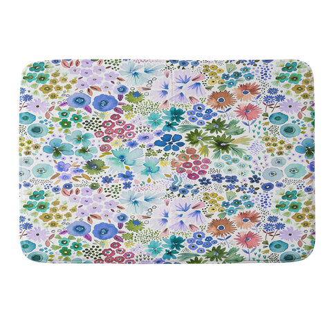 Ninola Design Little expressive flowers Blue Memory Foam Bath Mat