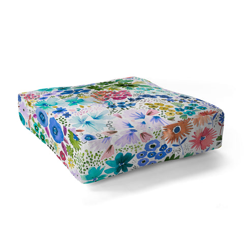 Ninola Design Little expressive flowers Blue Floor Pillow Square