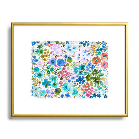 Ninola Design Little expressive flowers Blue Metal Framed Art Print