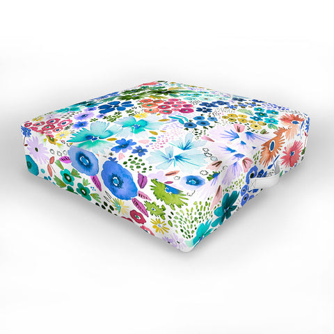 Ninola Design Little expressive flowers Blue Outdoor Floor Cushion