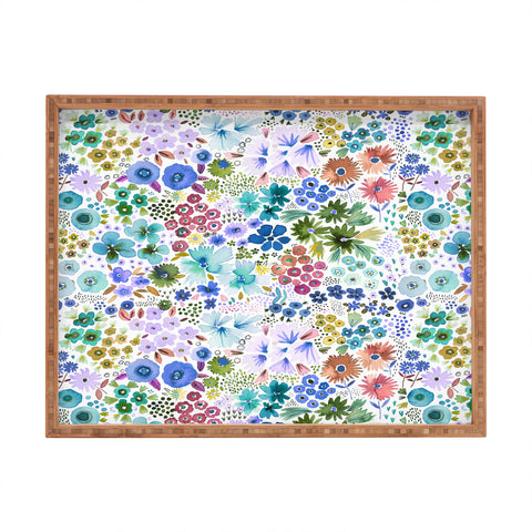 Ninola Design Little expressive flowers Blue Rectangular Tray