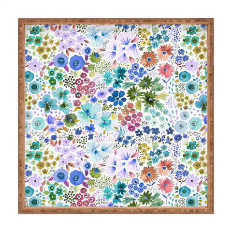 Ninola Design Little expressive flowers Blue Square Tray