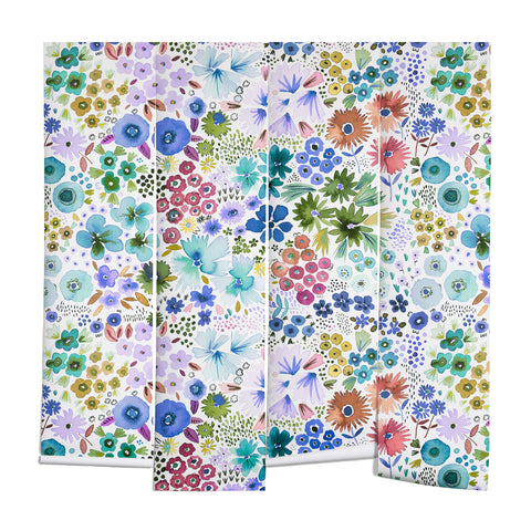 Ninola Design Little expressive flowers Blue Wall Mural