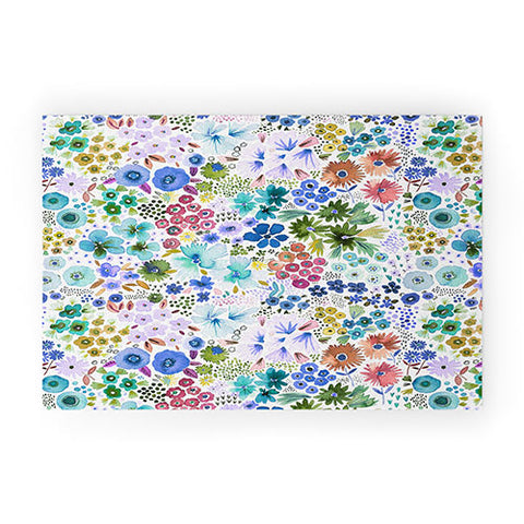 Ninola Design Little expressive flowers Blue Welcome Mat