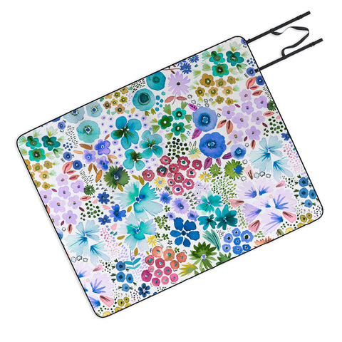 Ninola Design Little expressive flowers Blue Picnic Blanket