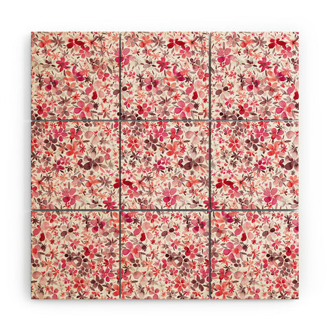 Ninola Design Little Spring Flowers Coral Wood Wall Mural
