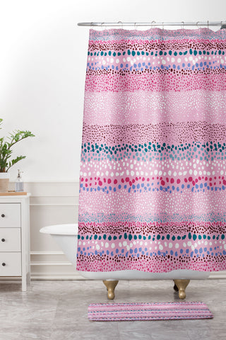 Ninola Design Little Textured Dots Pink Shower Curtain And Mat
