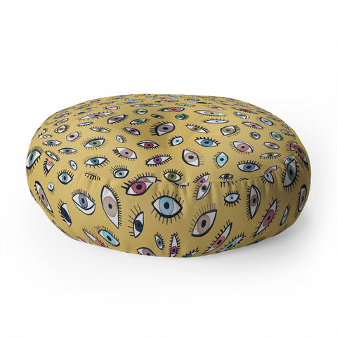Ninola Design Looking eyes Mustard yellow Floor Pillow Round