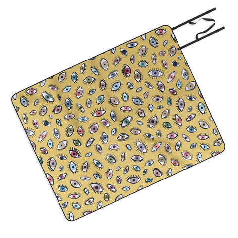 Ninola Design Looking eyes Mustard yellow Picnic Blanket