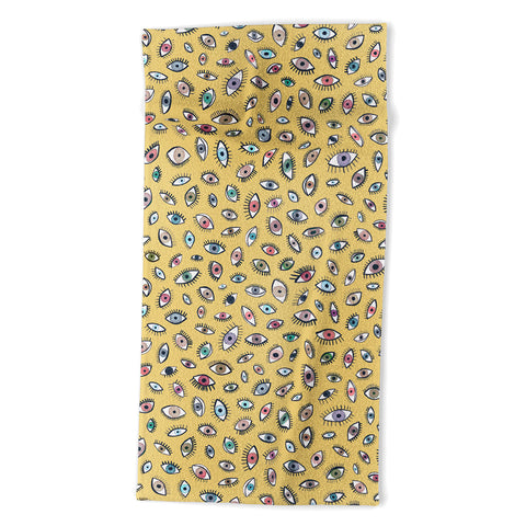 Ninola Design Looking eyes Mustard yellow Beach Towel